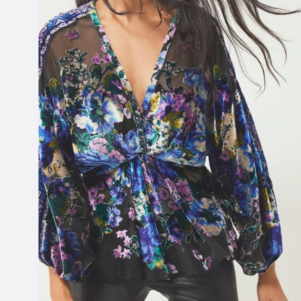 Gorgeous floral, velvet burnout blouse by Free People